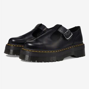 Dr. Marten Bethan Platform Black Shoe 8 Silver Buckle Chunky T Bar Unisex